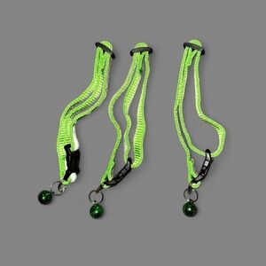 (3) Three green and black cat collars with bell